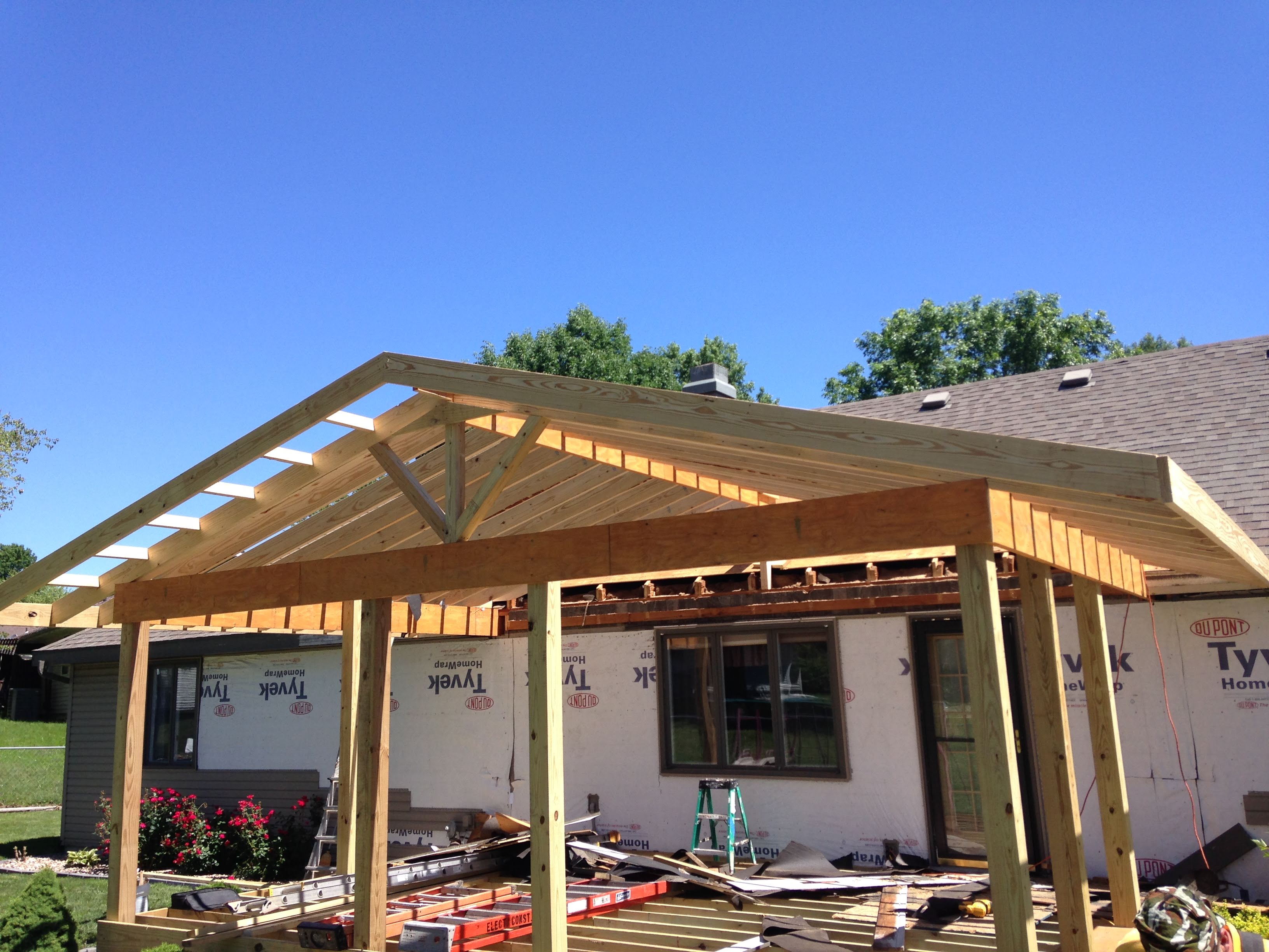 Porch and roof addition framing in Kirksville