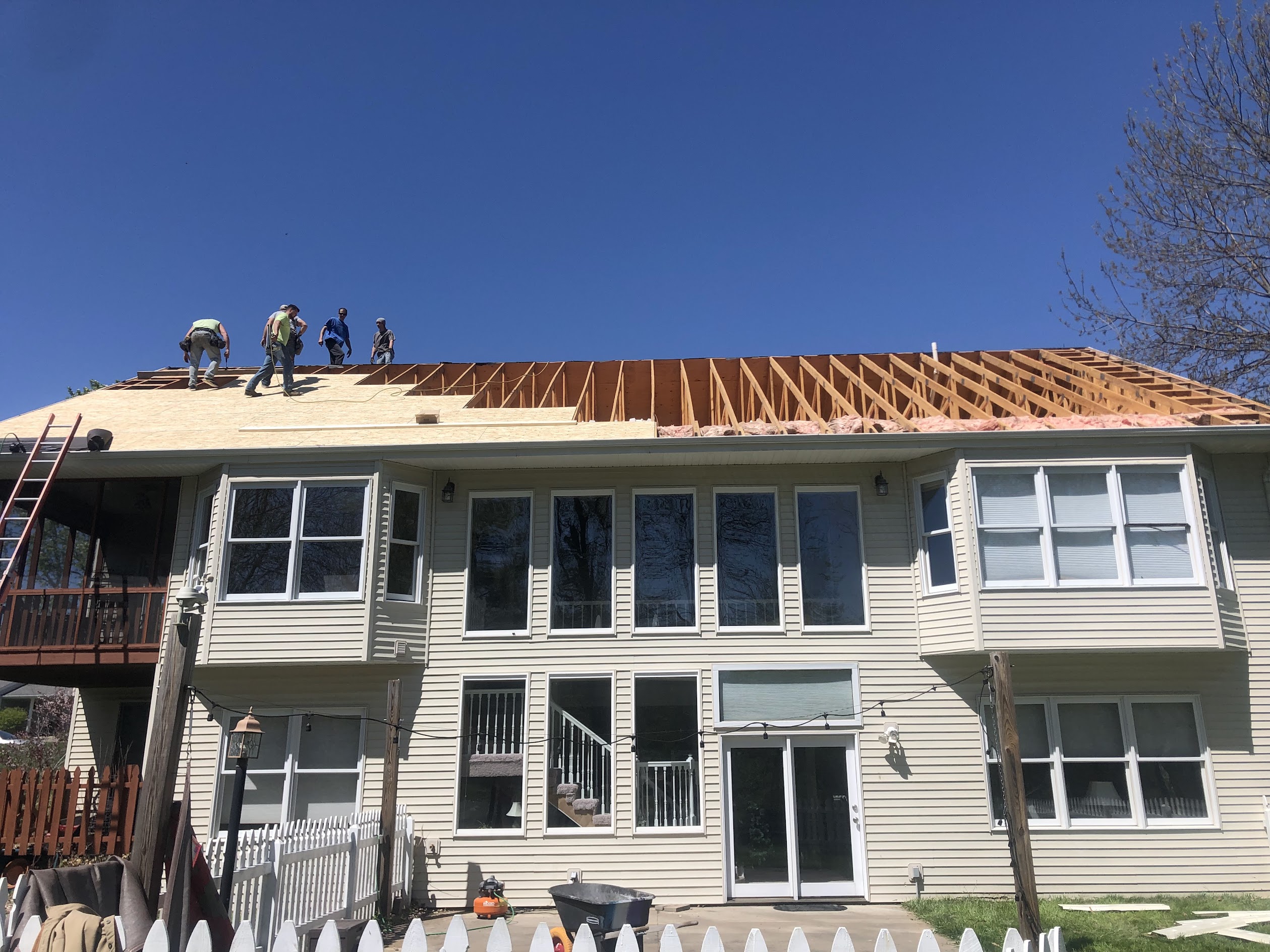 Roof framing and construction on multi-unit building