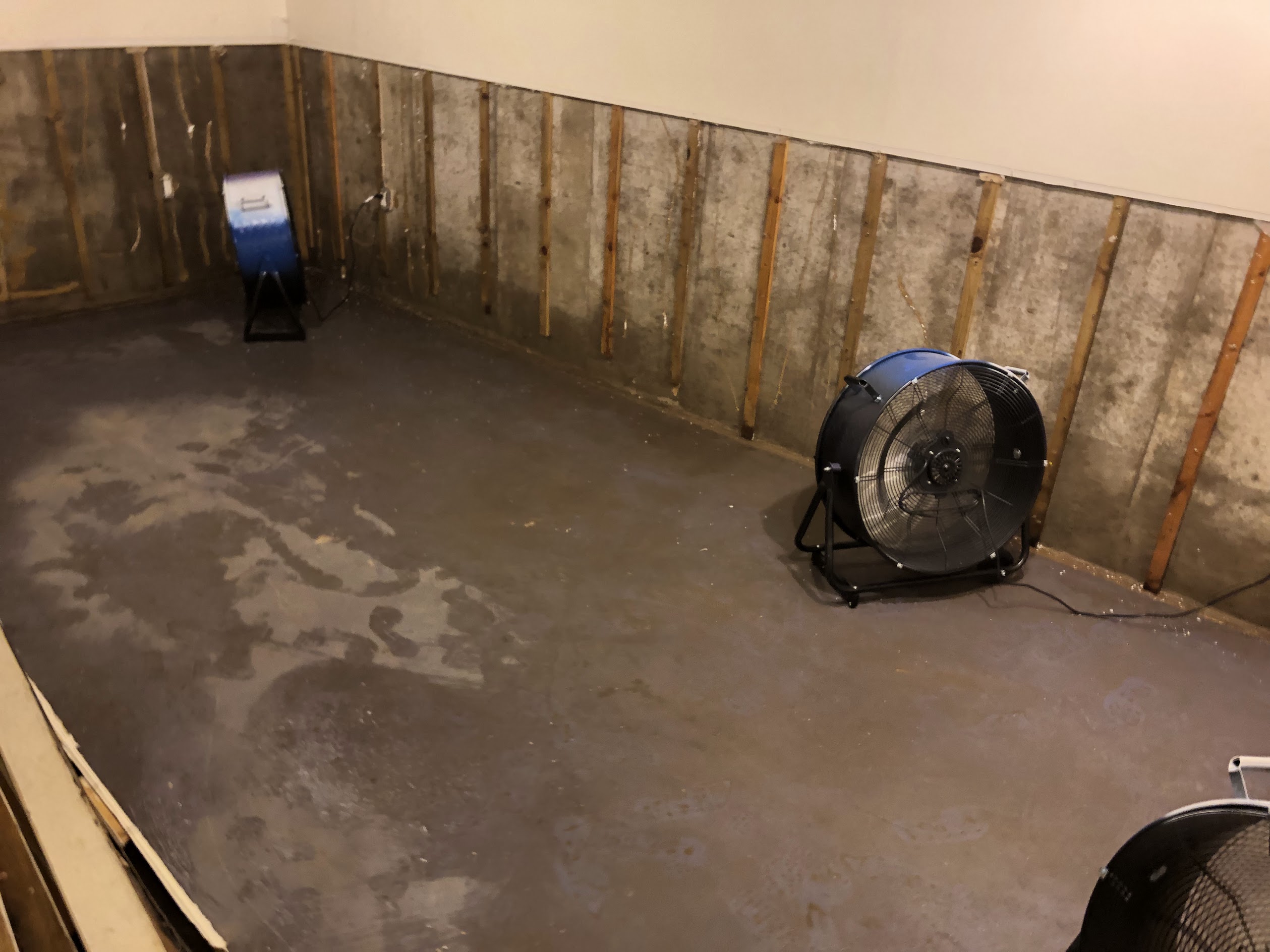 Basement water damage restoration and drying